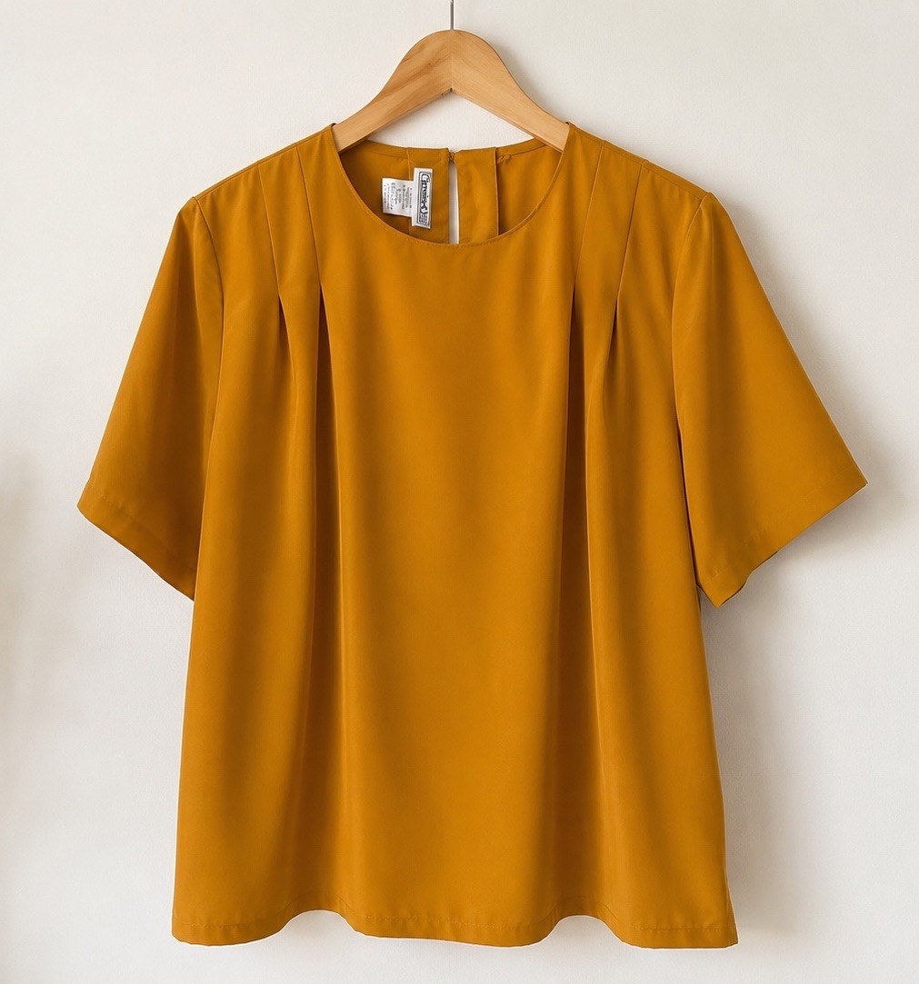 Vintage 90s Mustard Minimalist Blouse XL Quiet Luxury Capsule Wardrobe Top