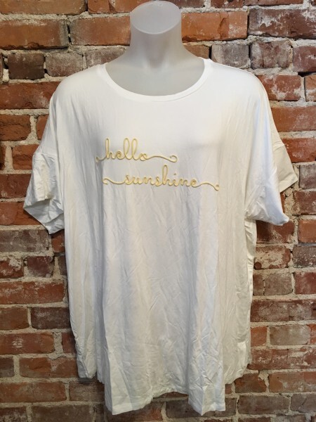 Soft & Cozy White Cool Lux Knit Hello Sunshine Message Tee T-Shirt New