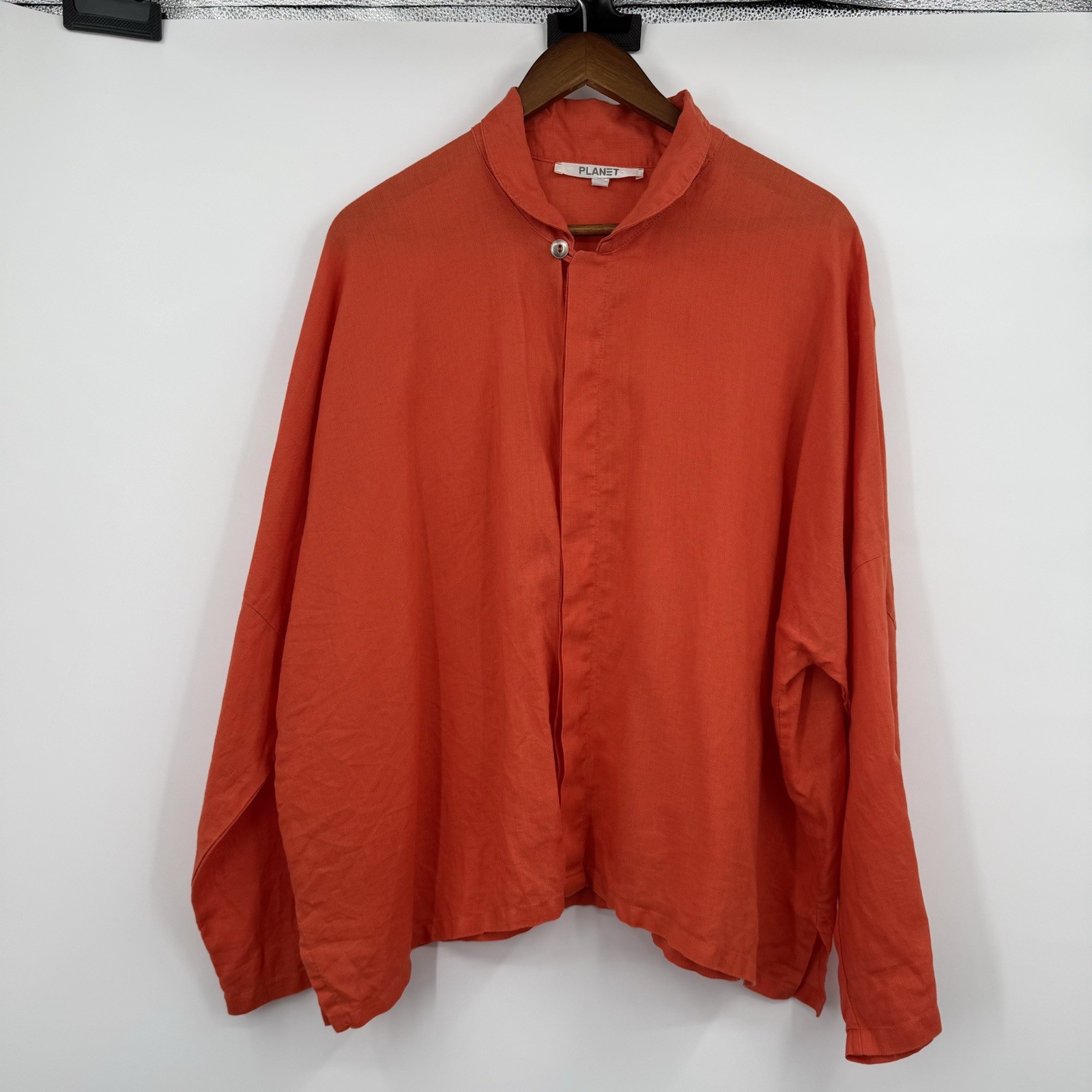 Planet Lauren G Linen Top Womens OS Orange Linen Button Boxy