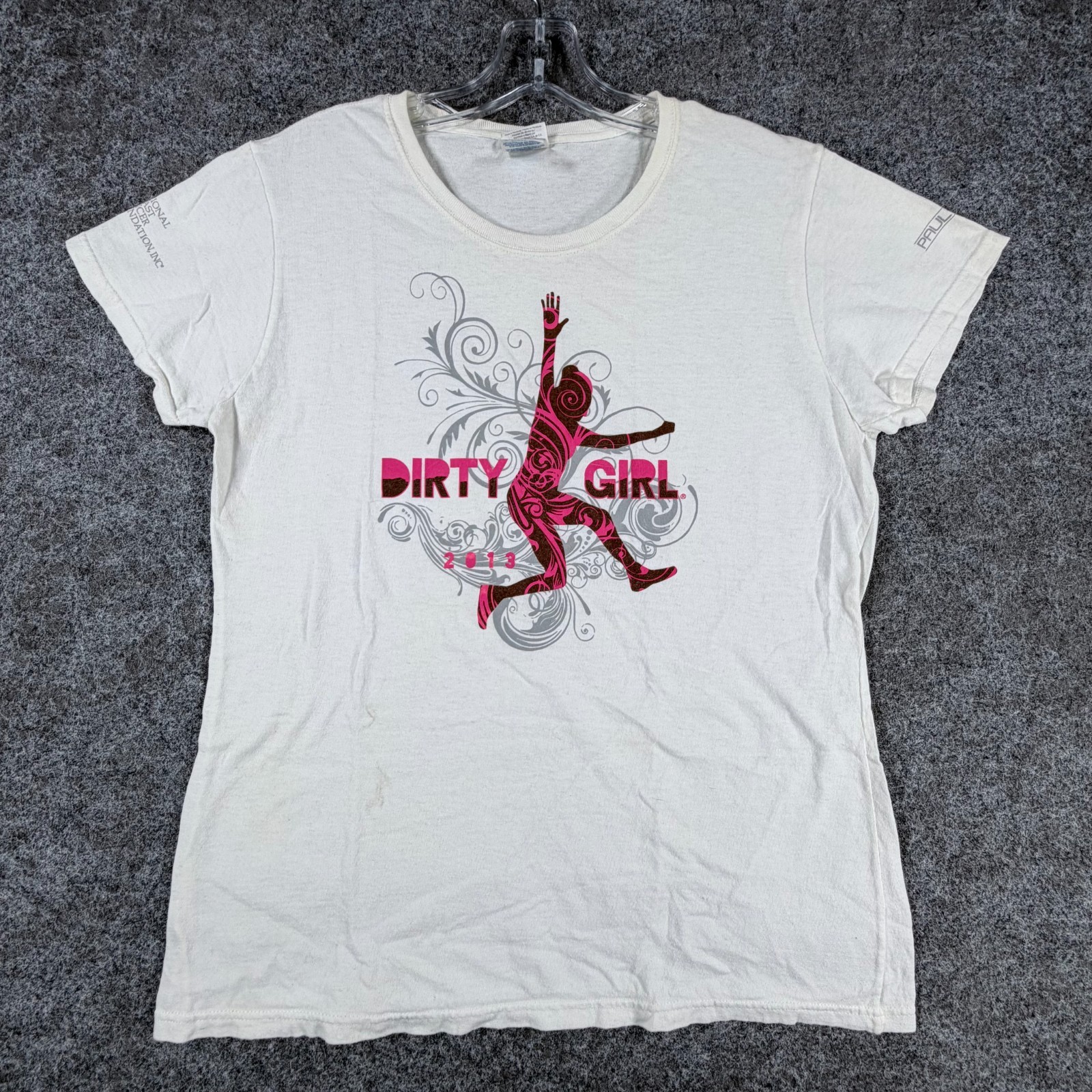 Gildan Graphic T-Shirt Womens L White Paul Mitchell Dirty Girl 2013 Cancer Event