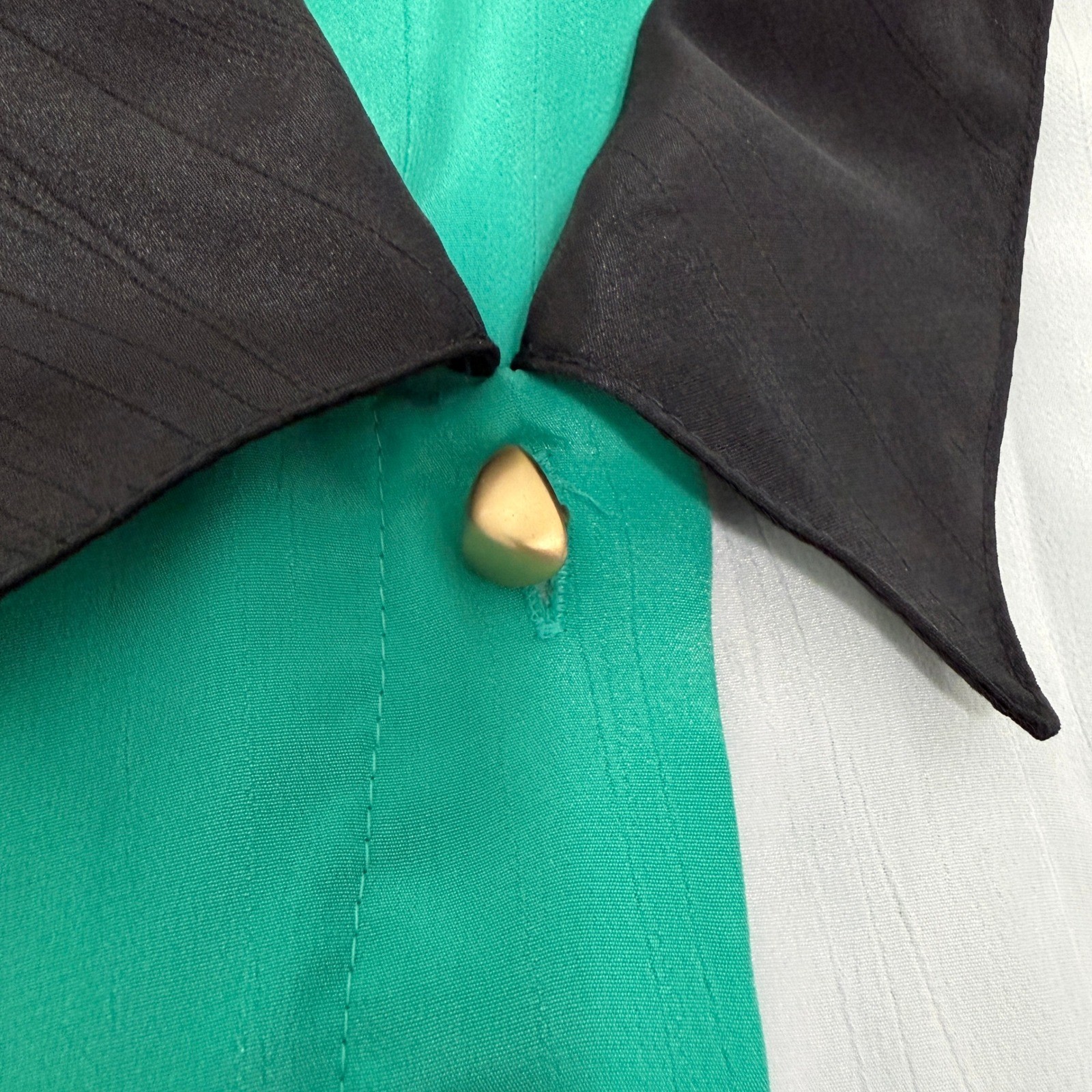 Andrea Gayle Vintage Colorblock Blouse Green White Black Gold Button 16 Womens