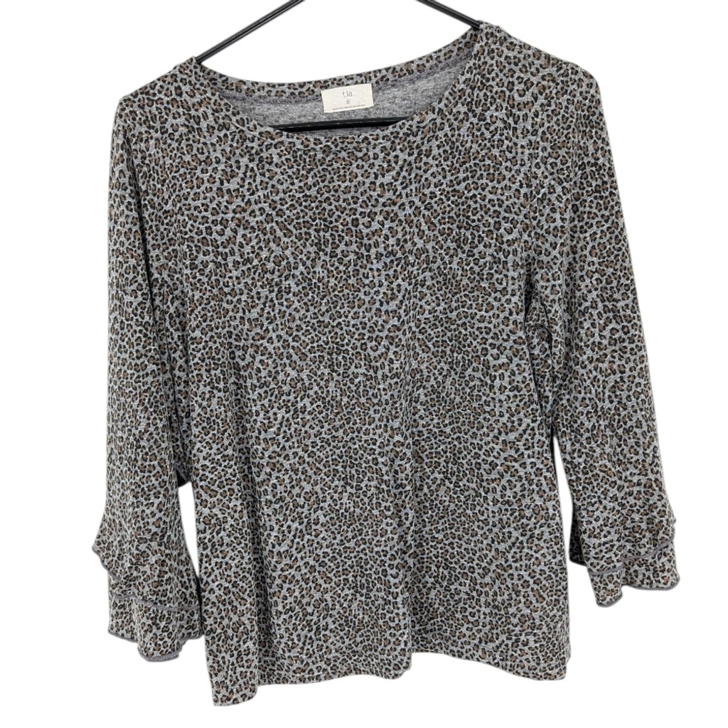 T.La Anthropologie Leopard Animal Print Top Gray Black Cotton Rayon Size Small
