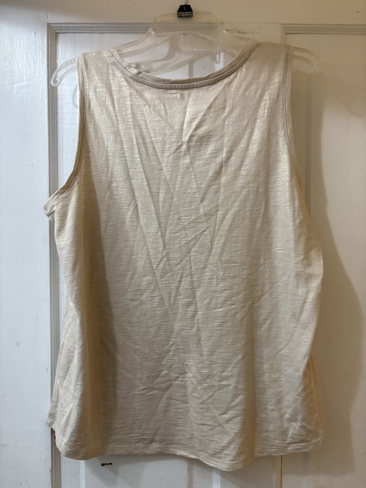 Chico’s Ultimate Tee Beige Metallic Knit Scoop Neck Sleeveless Tank Top 2