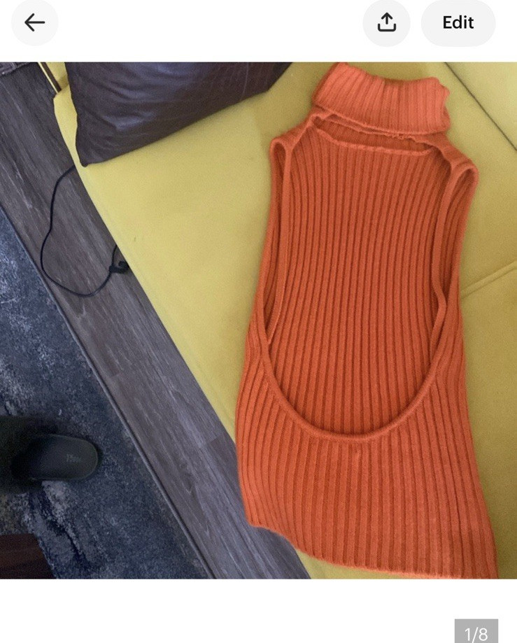Gucci 100% Cashmere Orange Ribbed Backless Turtleneck Top Womens M