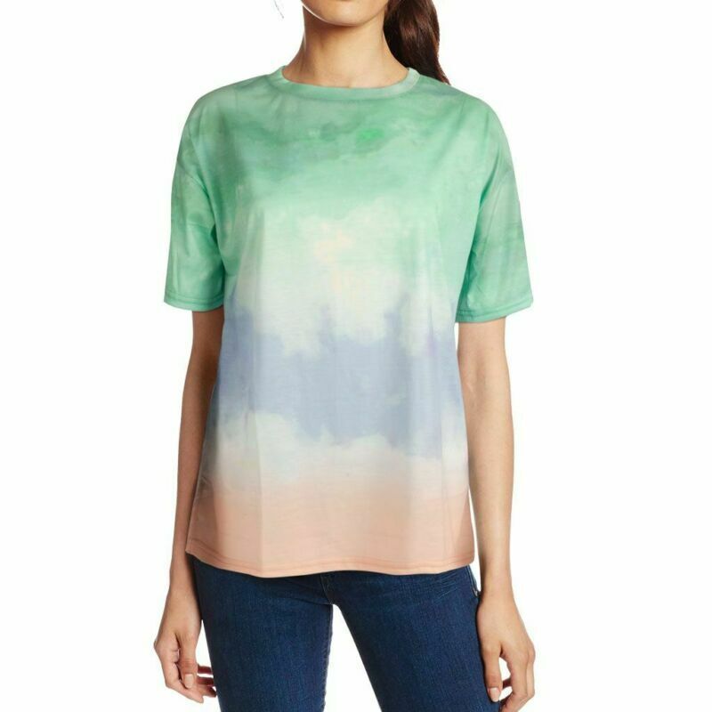 Womens Gradient Tie Dye Blouse Tops Ladies Short Sleeve Casual Loose Tee T-Shirt