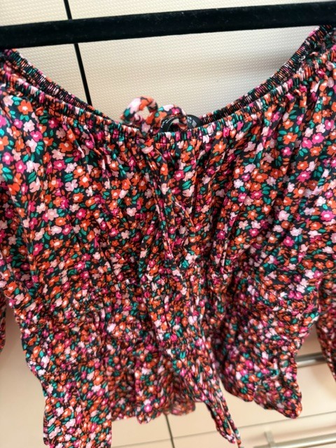 Zara Women Floral Smocked Crop Top Puff Sleeves Multicolor Size Small fall party