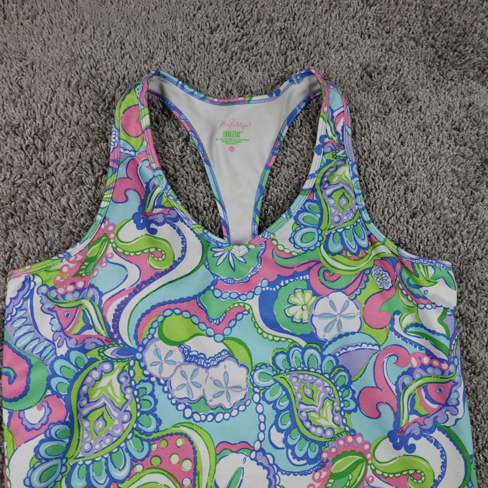 Lilly Pulitzer Luxletic Racerback Weekender Tank Top XL Coastal Paisley Sand Dol