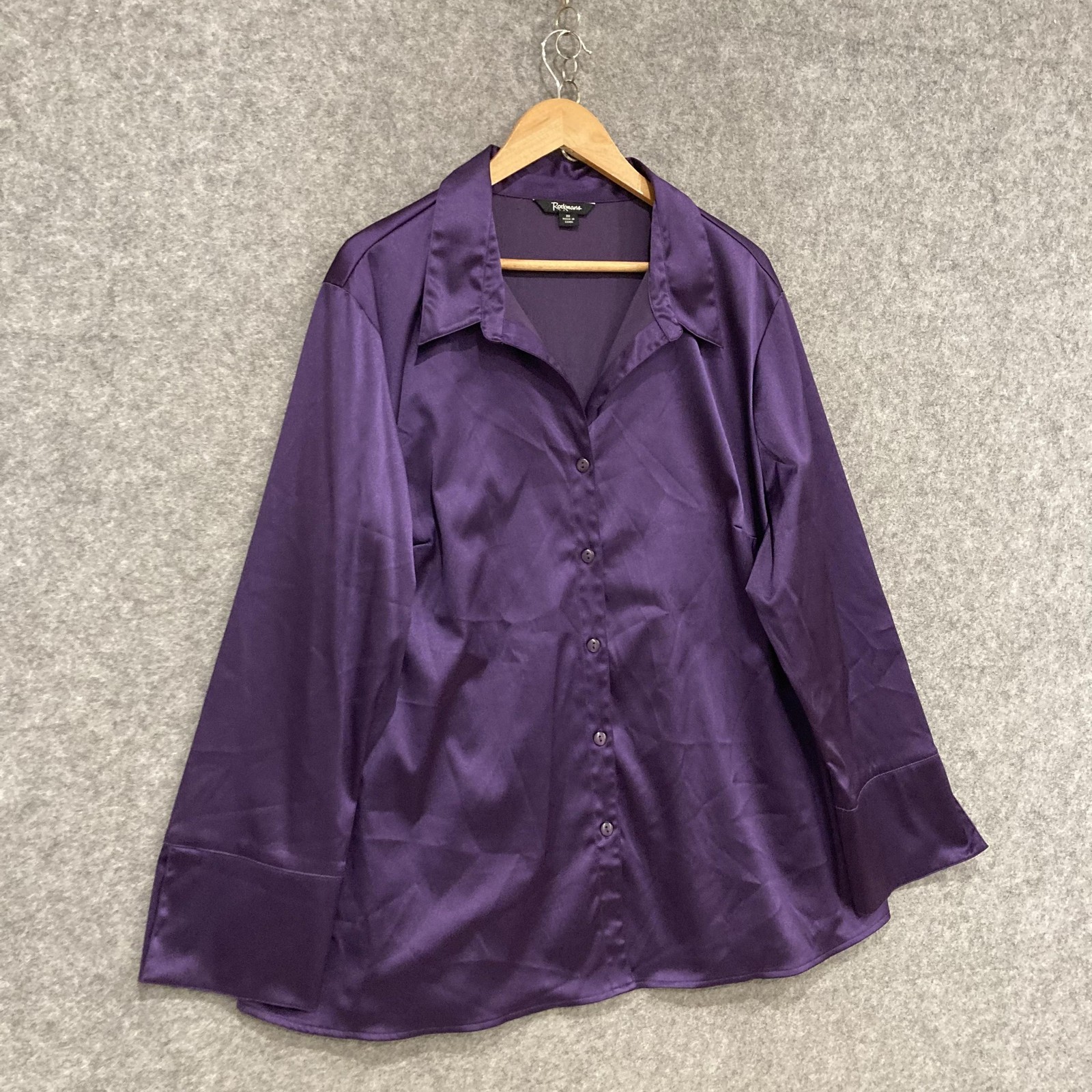 Rockmans Shirt Womens 22 Purple Polyester Elastane Satin Long Sleeve Button Up