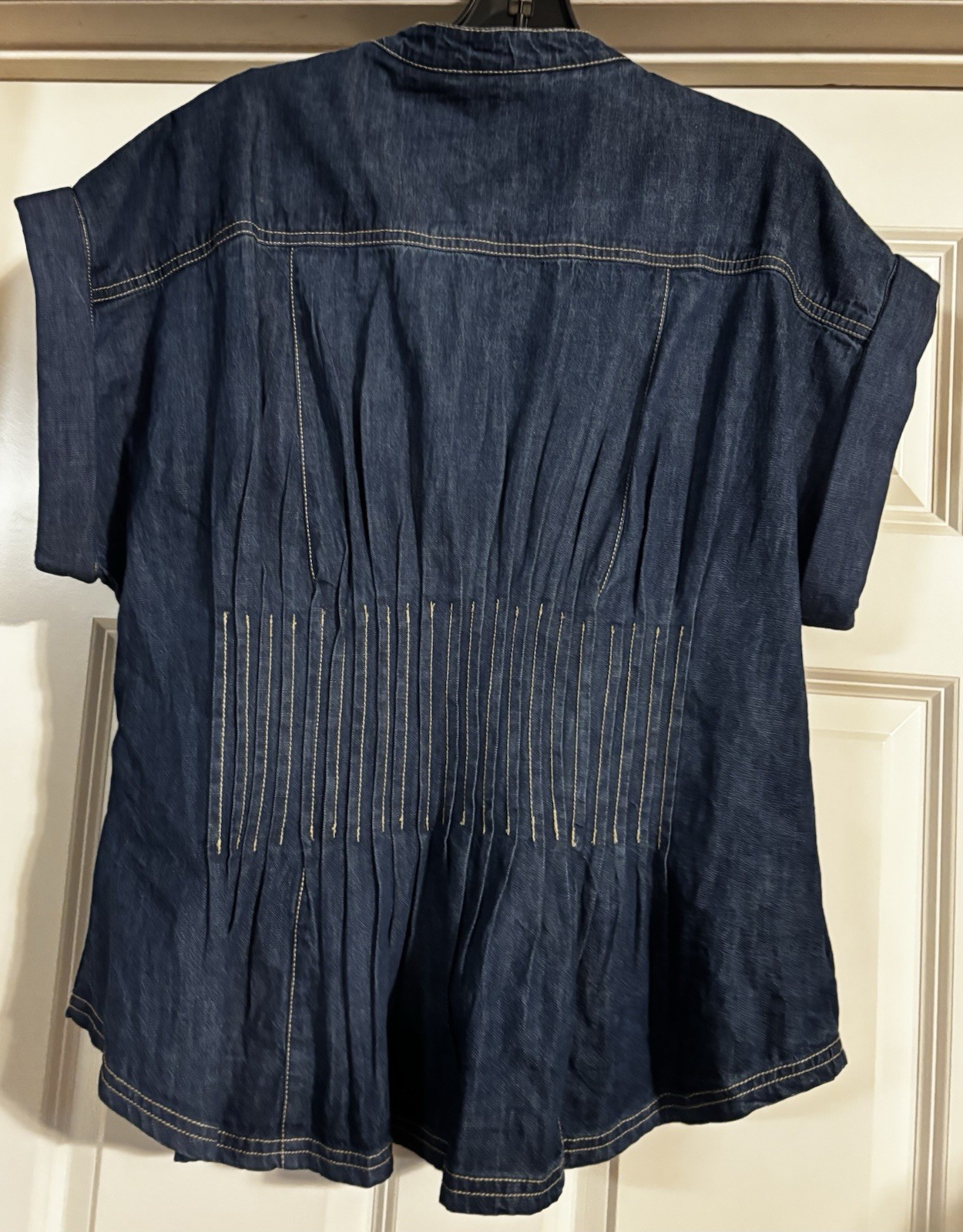 Pilcro x Anthropologie Coastal Preppy Old Money Denim Pleated Corset Top Size L