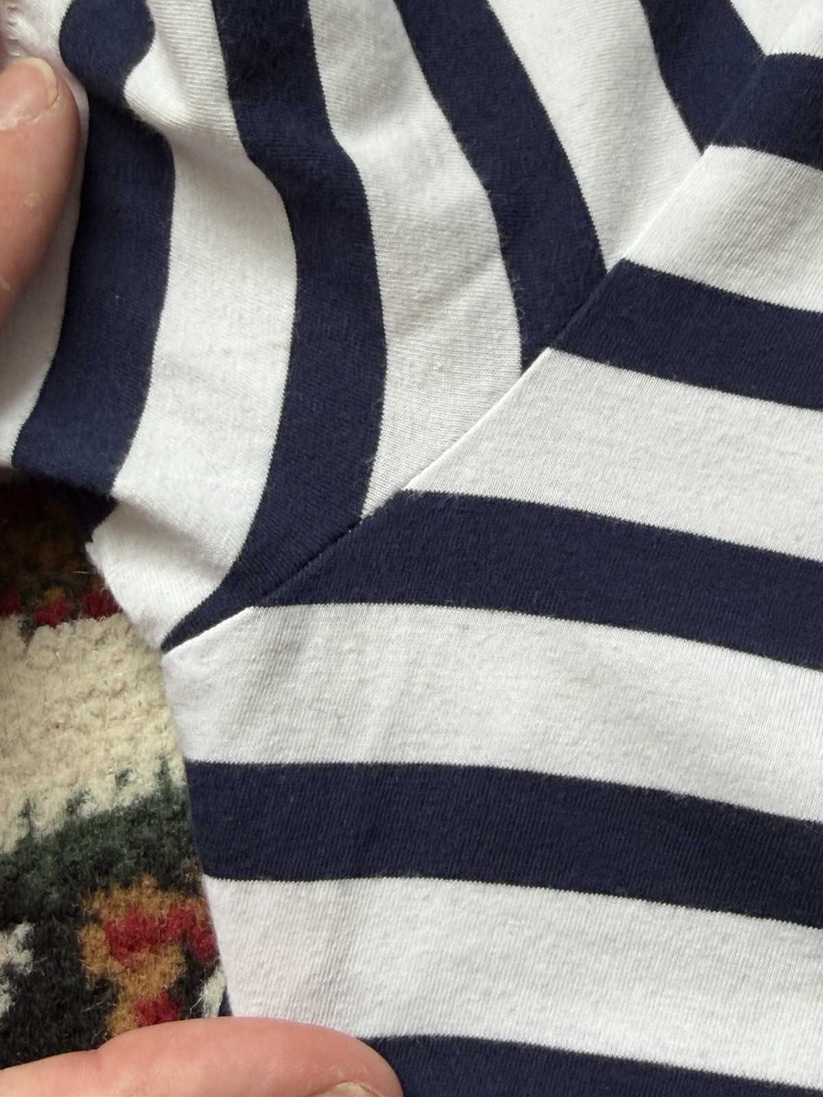 Acne Studios Navy/White Striped Rigoletto Face Cotton T-shirt Size S