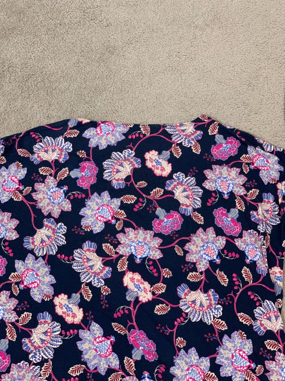 Ruby Rd Floral Tunic Blouse Top Womens Size XL Blue Silver Studded Stretch Knit