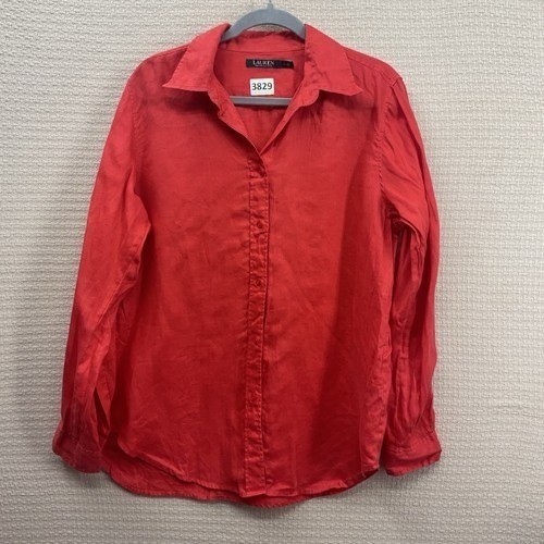 Lauren Ralph Lauren Red Coastal Colors Button Up Shirt Women L Sri Lanka Linen