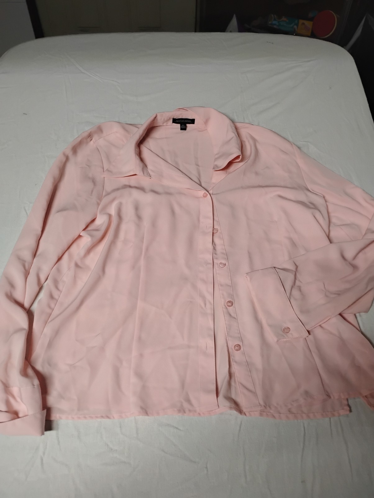 Notations Woman Plus Size XL Blouse Button-Up Pink Long Sleeve Collared