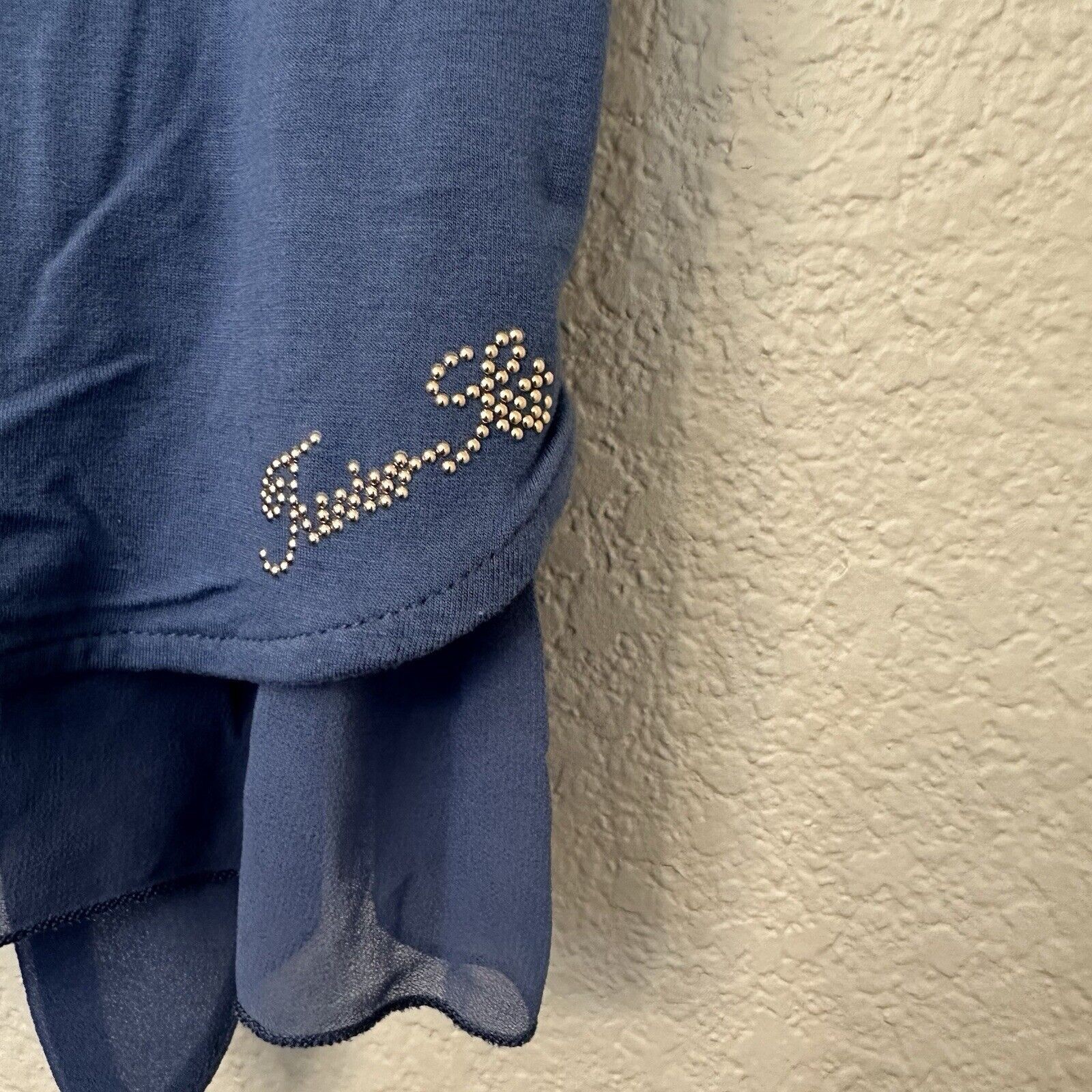 My TwinSet Simona Barbieri Blue Top Sheer Studded Blouse Shirt Size XS 6/116 EUC