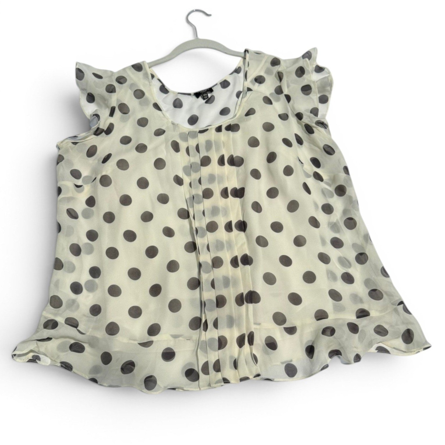 Talbots 14W Ivory Black Polka Dot 100% Silk Sleeveless Blouse Pleated Shell