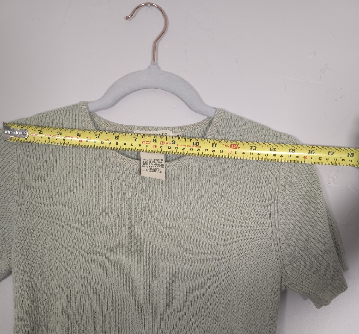 Women Seasons Ribbed 100% Cotton Short Sleeve Shirt Green 90s Basic Classic S/P