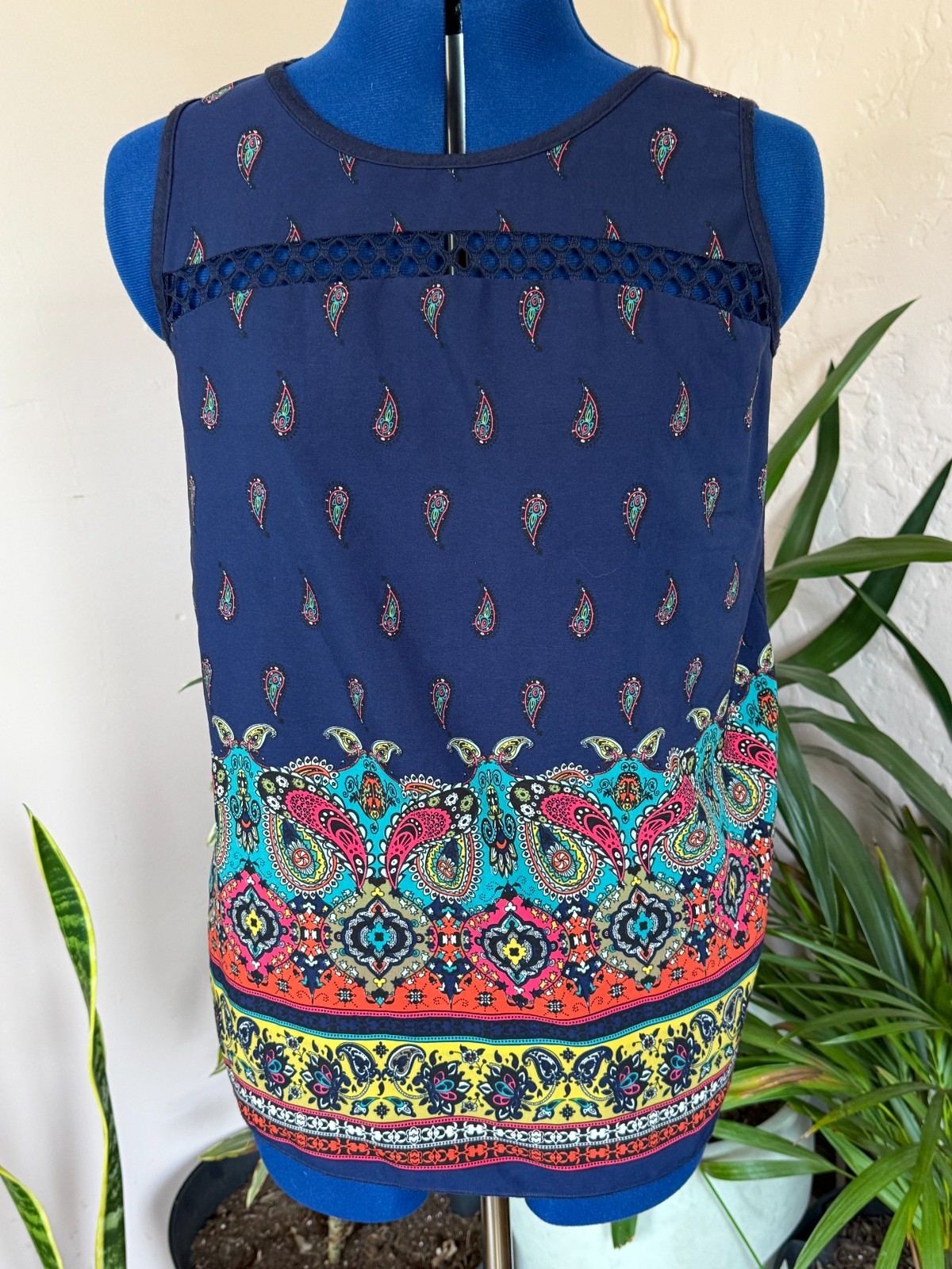 Y2K Women’s Large blue Paisley Boho Hippie colorful tank topblouse by Carol Rose