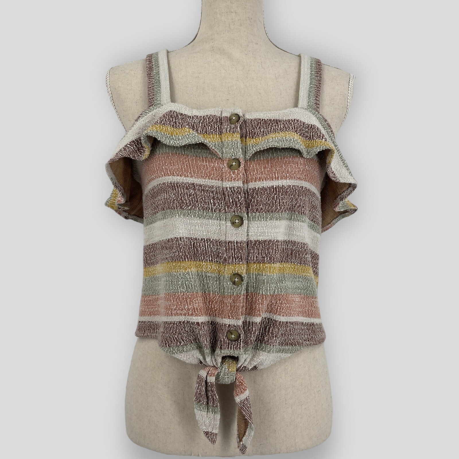 Madewell Texture Thread Ruffle Tie Front Tank Top Striped Womens Size Small Boho