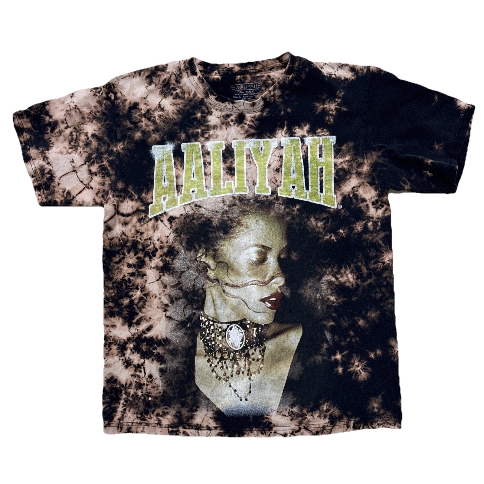 Aaliyah 90’s Hip Hop Artist Graphic Tee ✅ Black Brown Tie Dye T-Shirt ✅ Size M