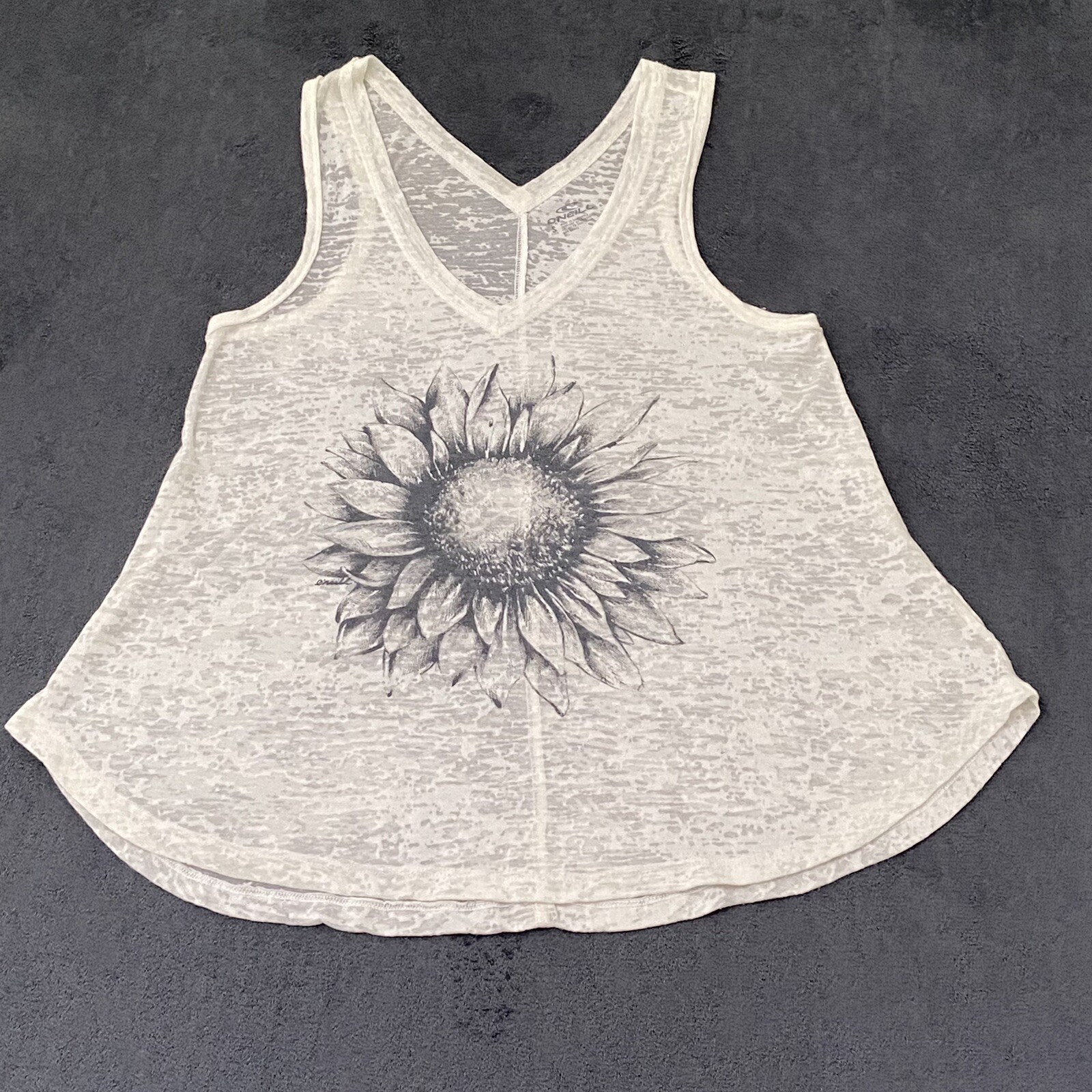 O’Neill Tank Top Shirt Womens S White Graphic Print Burnout V-neck Racerback