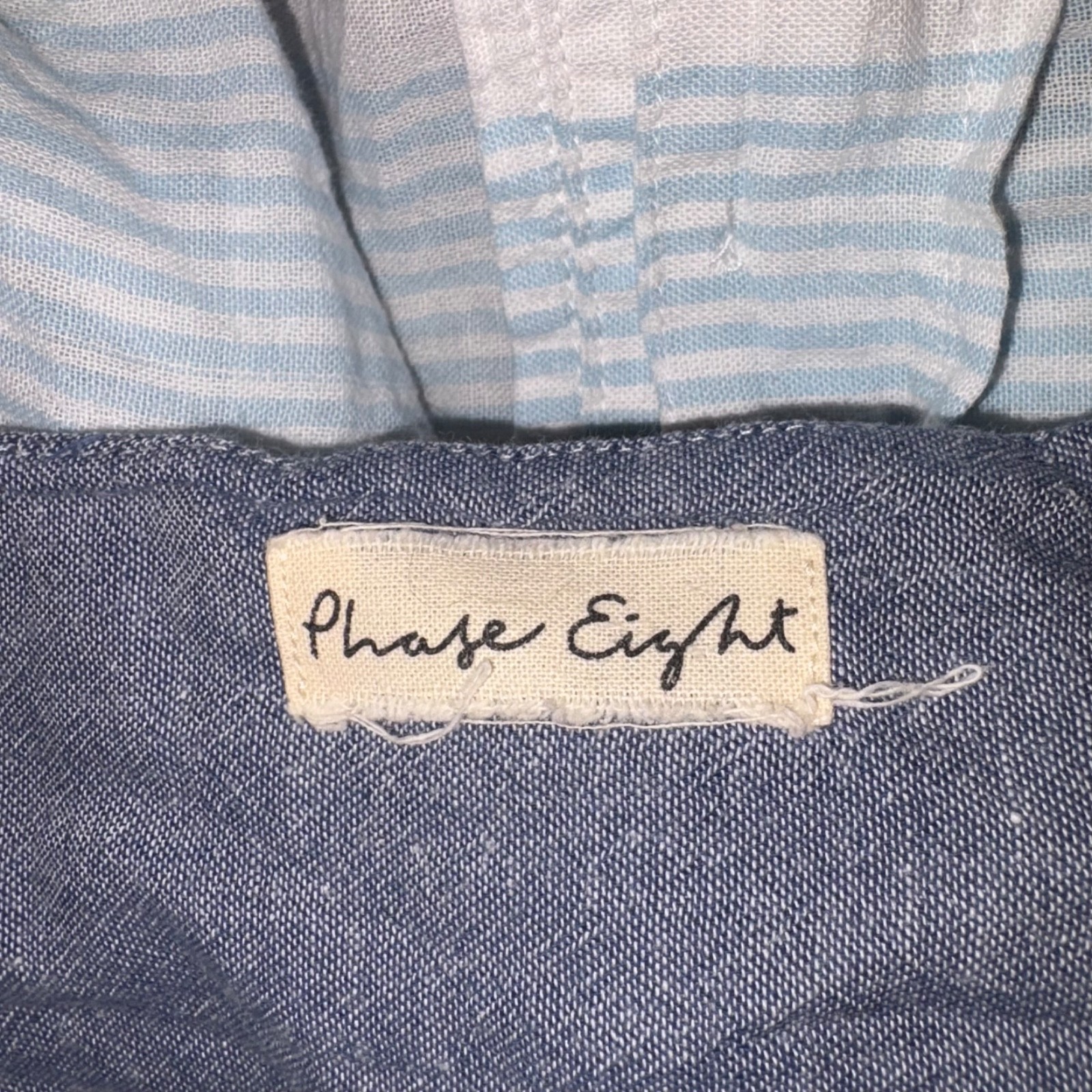 Phase Eight Lightweight Blue and White 3/4 Sleeve Striped Top Small Coastal Sea