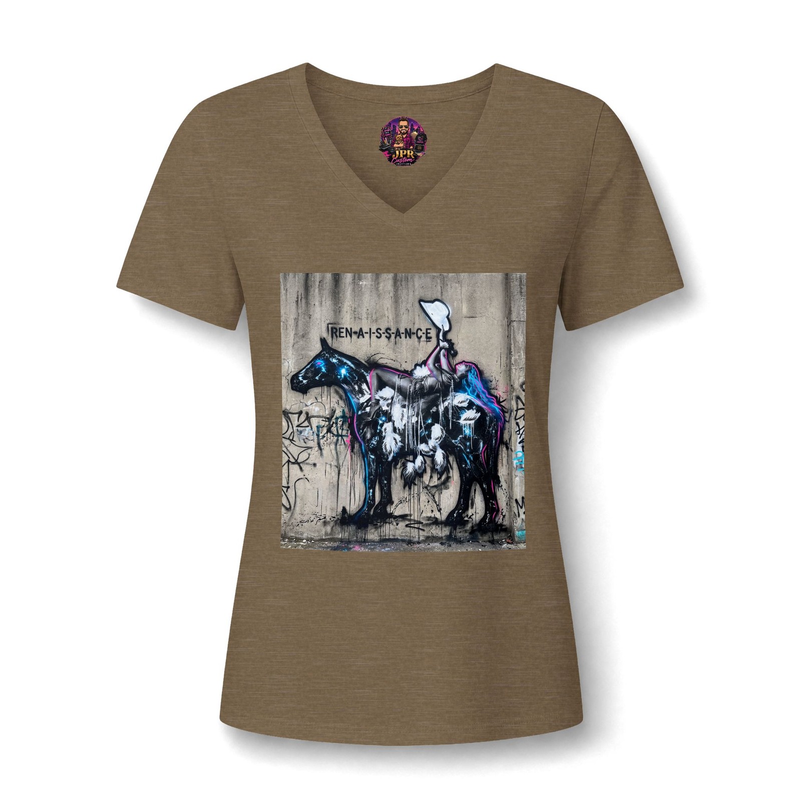 Urban Stencil Graffiti Cowgirl Mural Pop Art Women’s Relaxed Fit V-Neck Tee