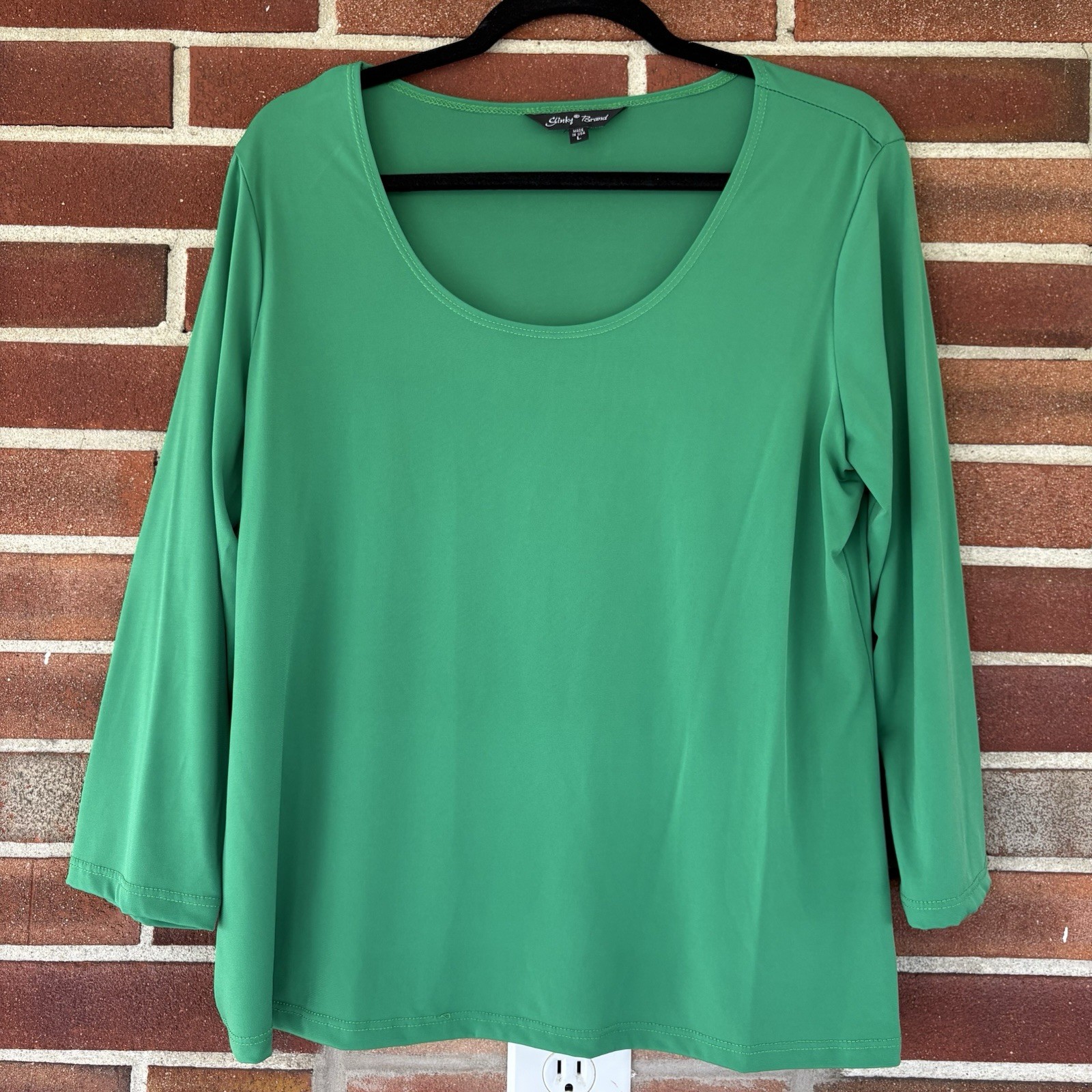 Slinky Brand Bright Kelly Green 3/4 Sleeve Top Travel Women’s Sz L A2588