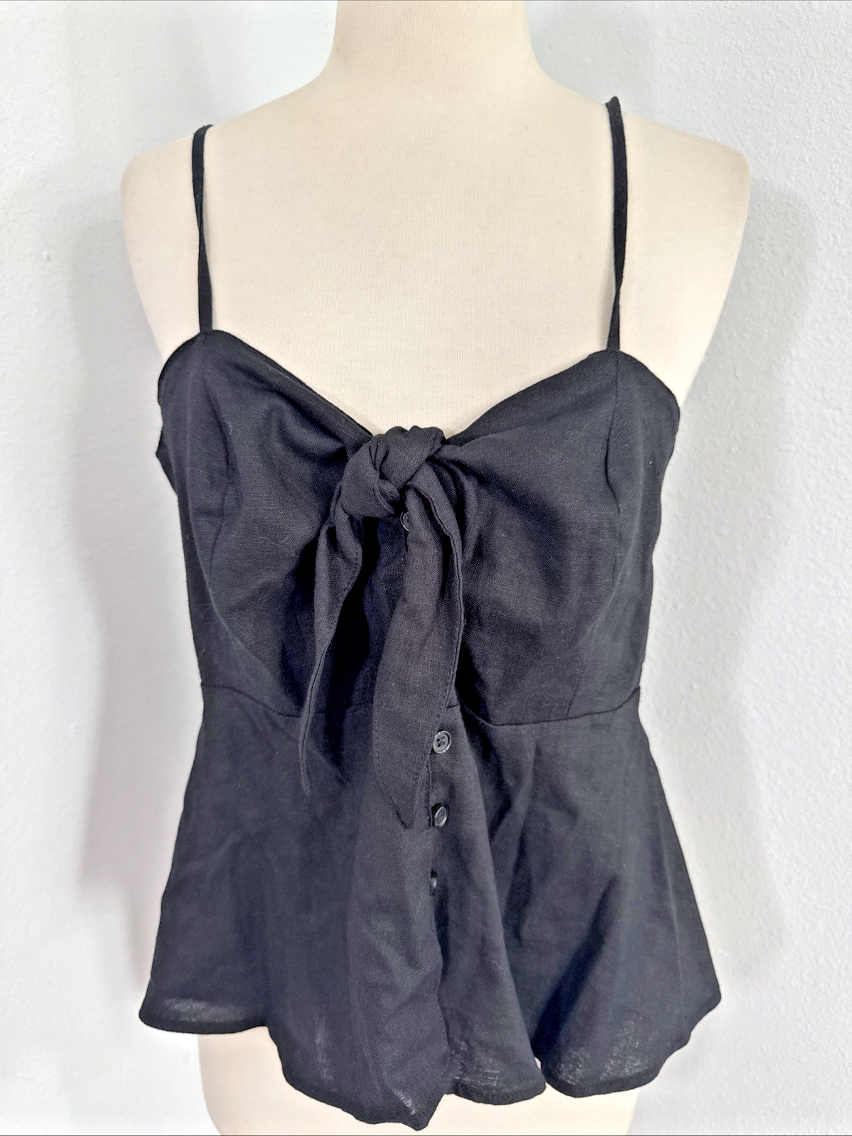 Sofia Jeans Peplum Top Womens M Black Babydoll Knot Smocked Grunge Y2K