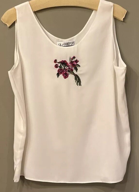 Vintage SK & Company Creamy Ivory Dressy Scoop Neck Sleeveless Tank Top Size 16