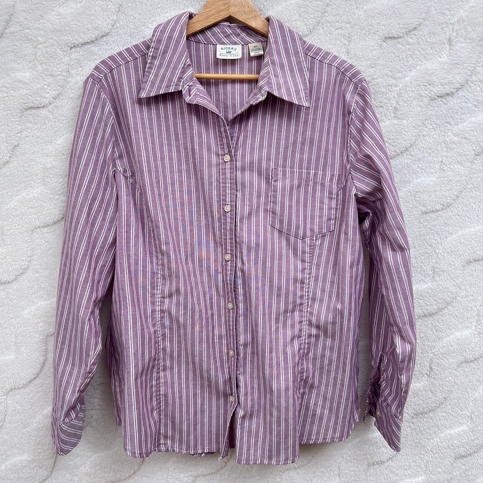 Riders Easy Care Shirt Striped Button Up Granny XL Purple Jewel Long Sleeve