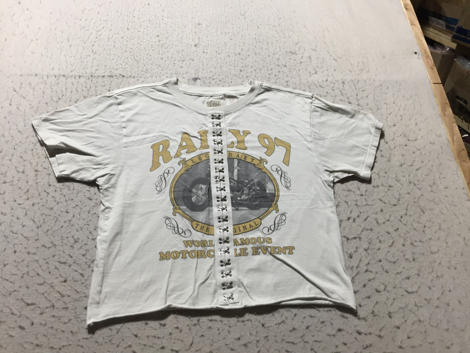 Rugged Gypsy Crop Top T Shirt Womens M Medium White Stitched Lace Up Motorcycle