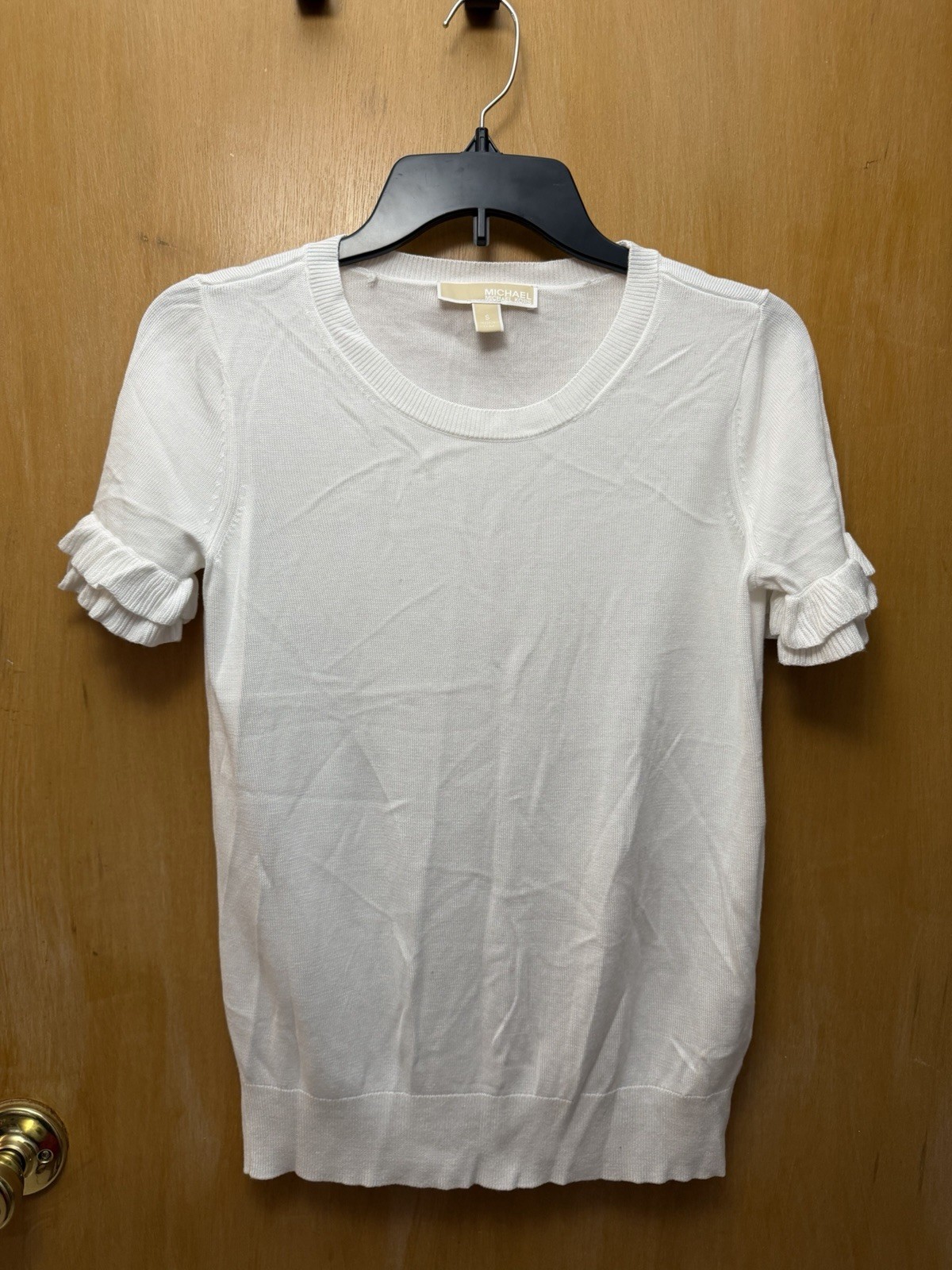 Michael Michael Kors White Ruffle Sleeve Knit Top Small 100% Viscose