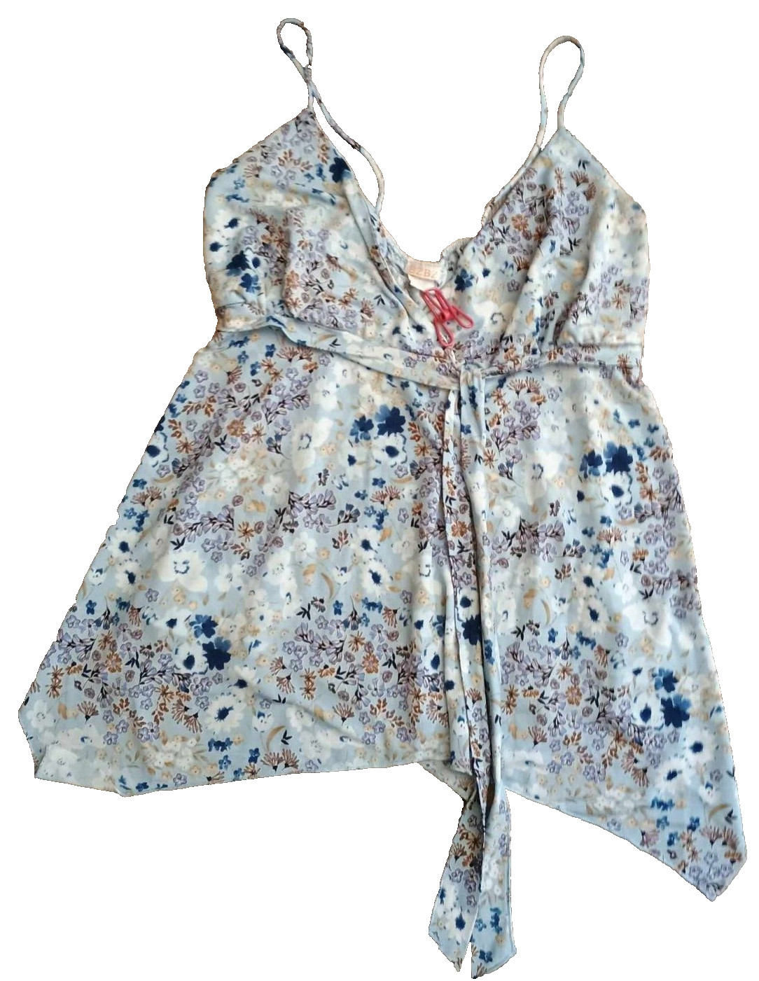 BZBZ Top Shirt Blouse Womens Large Blue Floral Print Strap Sleeveless Bow