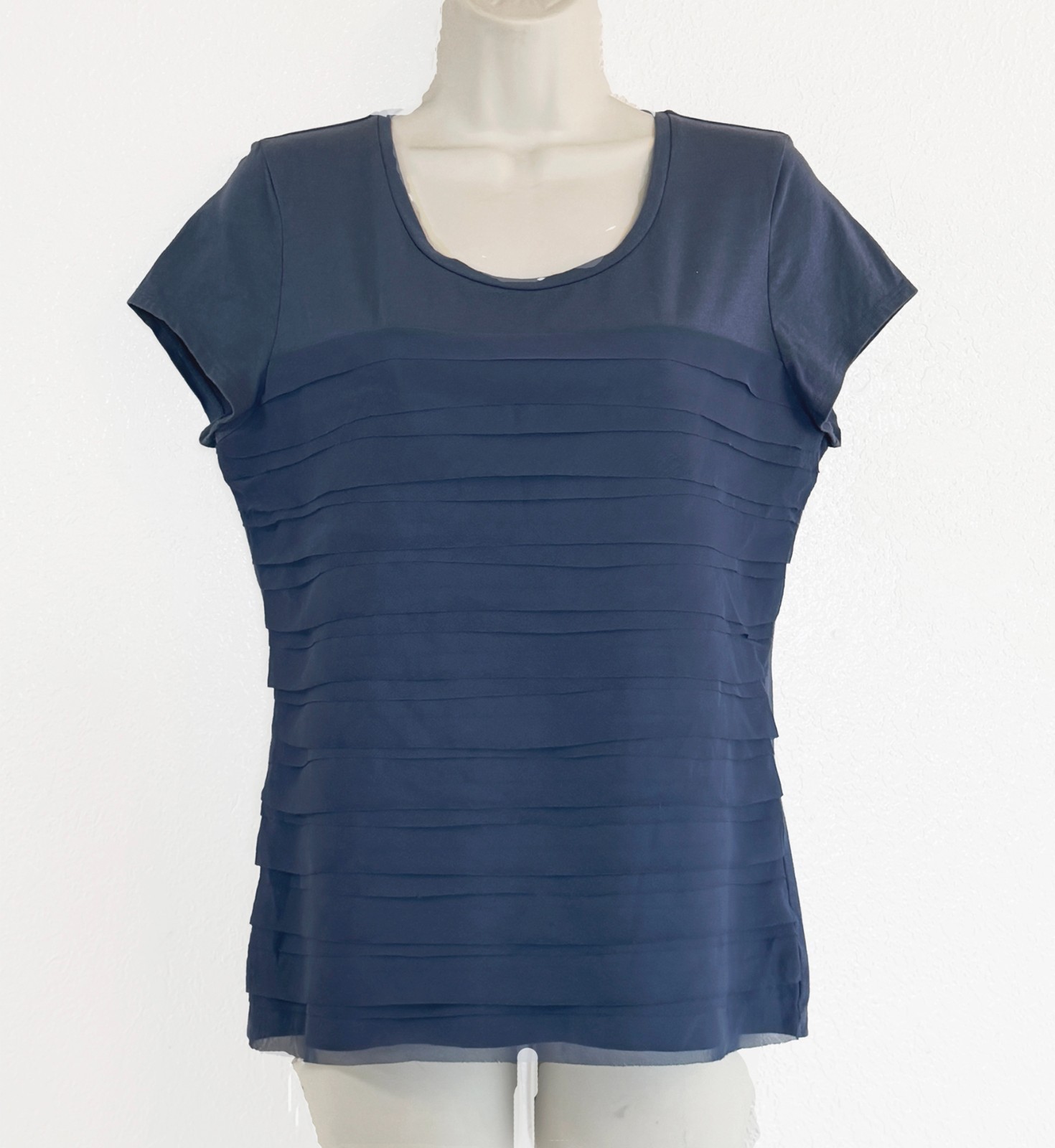Women’s ANN TAYLOR Petite Sz LP Tonal Front Chiffon Tiered Knit Tops (You Pick)