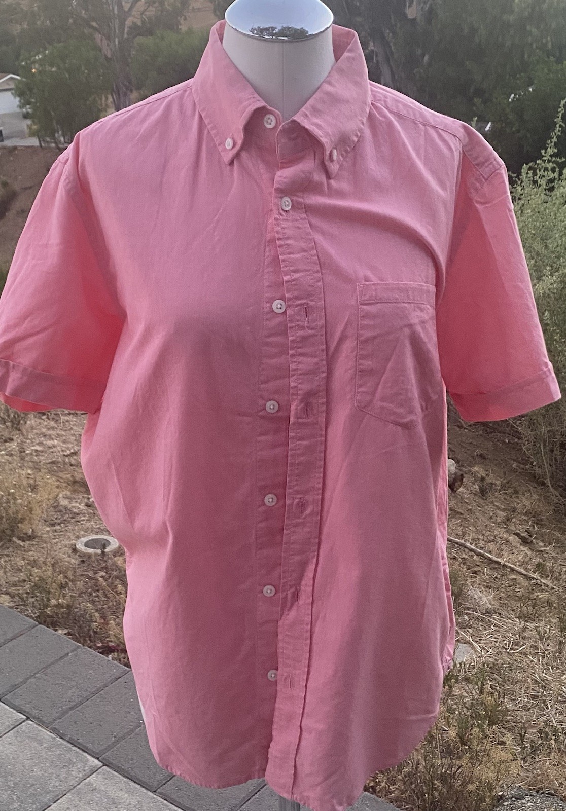 Banana Republic Milly Collection Short Sleeve Collared Shirt Medium Salmon/Pink