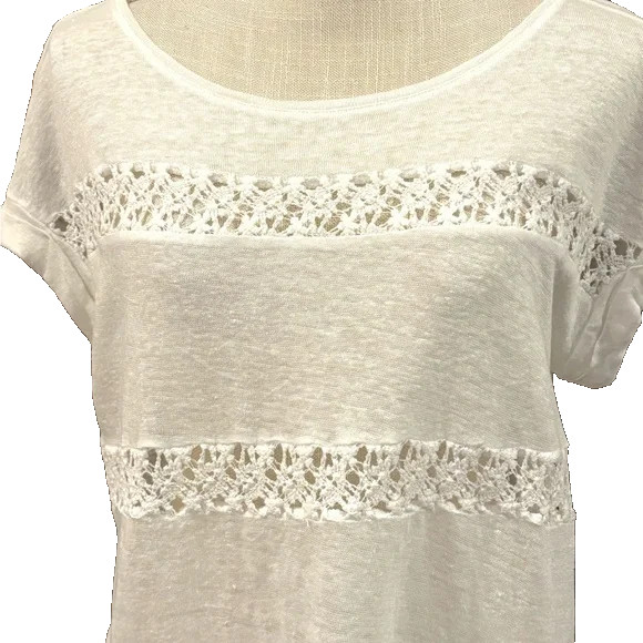 ANTHROPOLOGIE AKEMI + KIN CROCHET LINEN TOP L SHEER MINIMALIST QUIET LUXURY EC