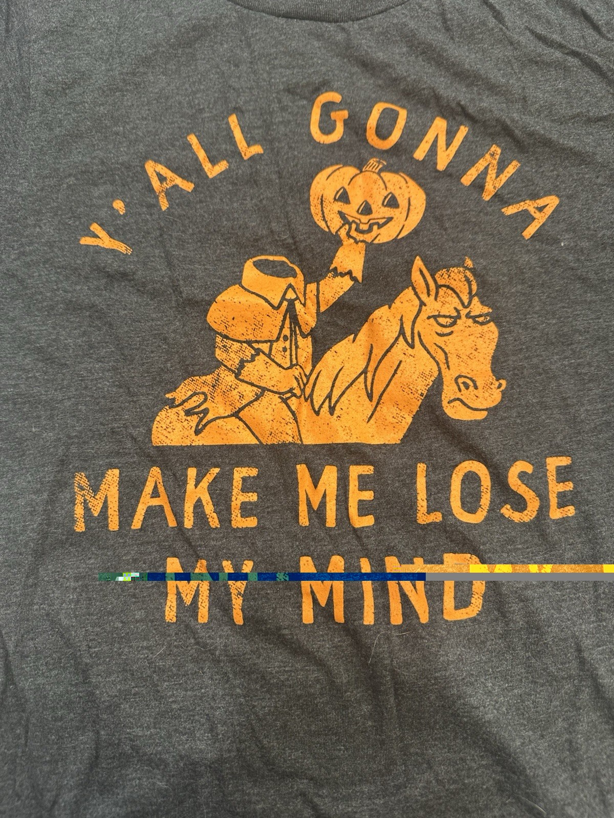 Women’s Graphic T-Shirt Grey Headless Horseman Halloween Size Medium New