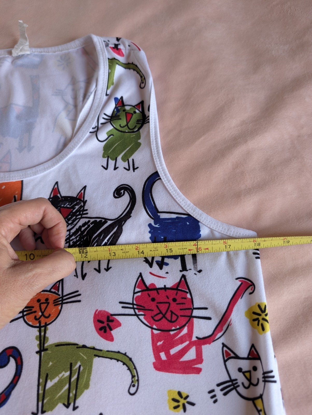 Women Cartoon Cat Tank Top Large Kidcore Teacher Art School Doodle Quirky Crayon