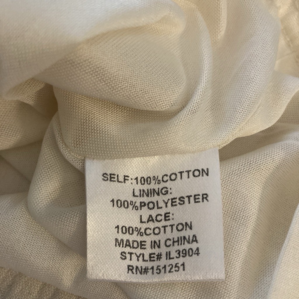 In Loom Cream Oversized Small 100% Cotton Top Bohemian Gauzy Square Neck Lined