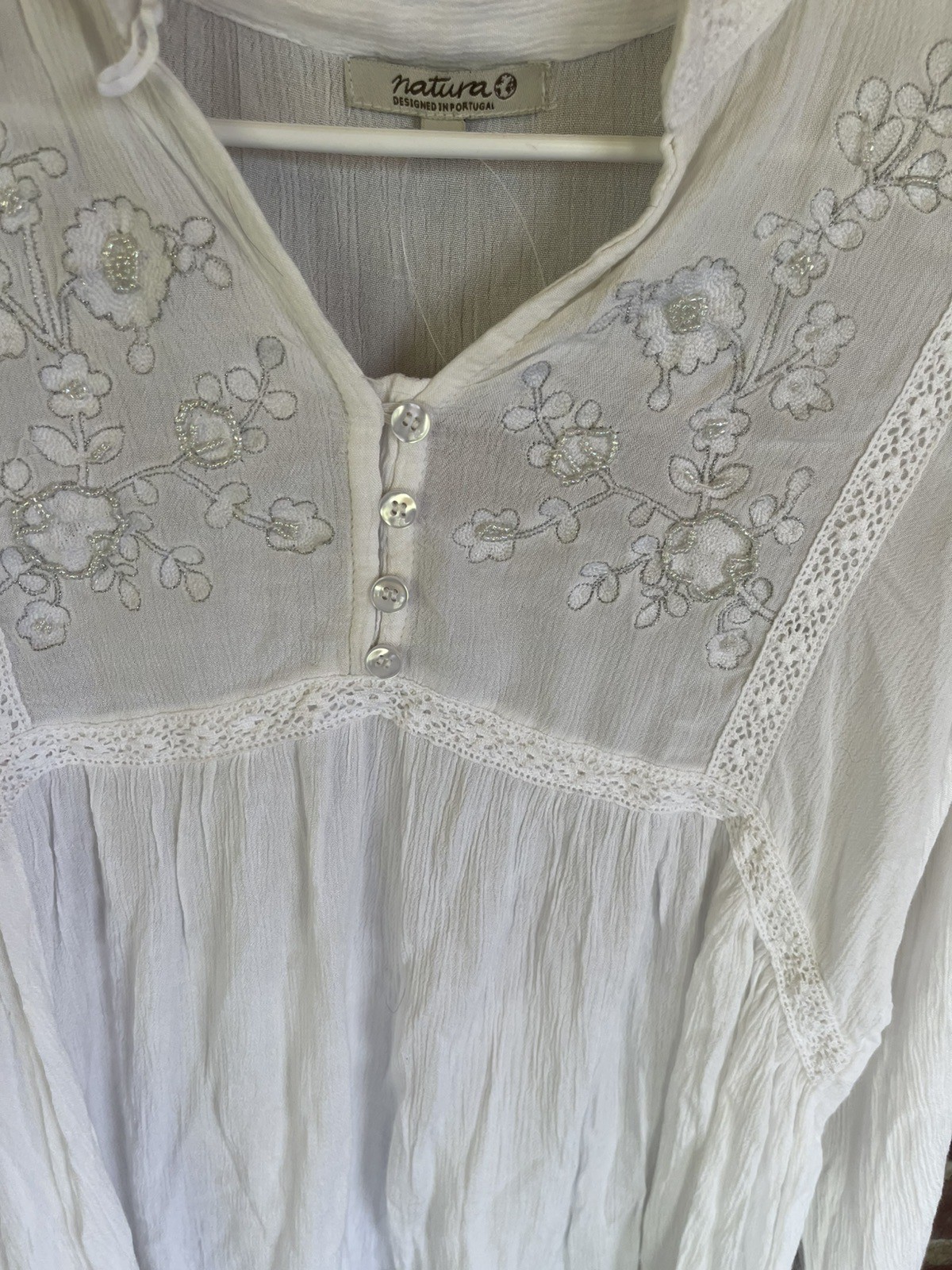 NWT Natura Boho Peasant Hippie Cottagecore Beaded Lace Blouse Coastal Festival M