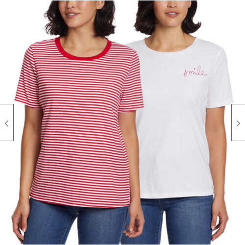 Ella Moss Women’s Embroidered Crewneck Short Sleeve Tee, 2-Pk Red/White S )NWT