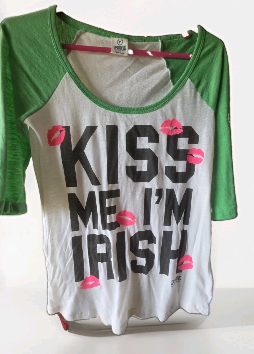 PINK Victoria’s Secret Women’s Size:Large White & Green Irish Graphic T-shirt