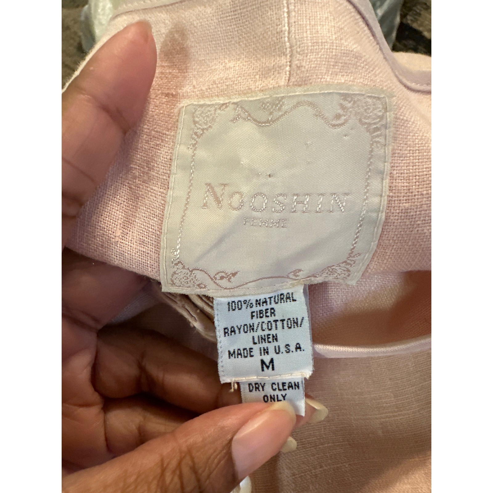 Nooshin Femme Tunic Blouse Women Size M Pink Linen Blend Floral Embroidered Mesh