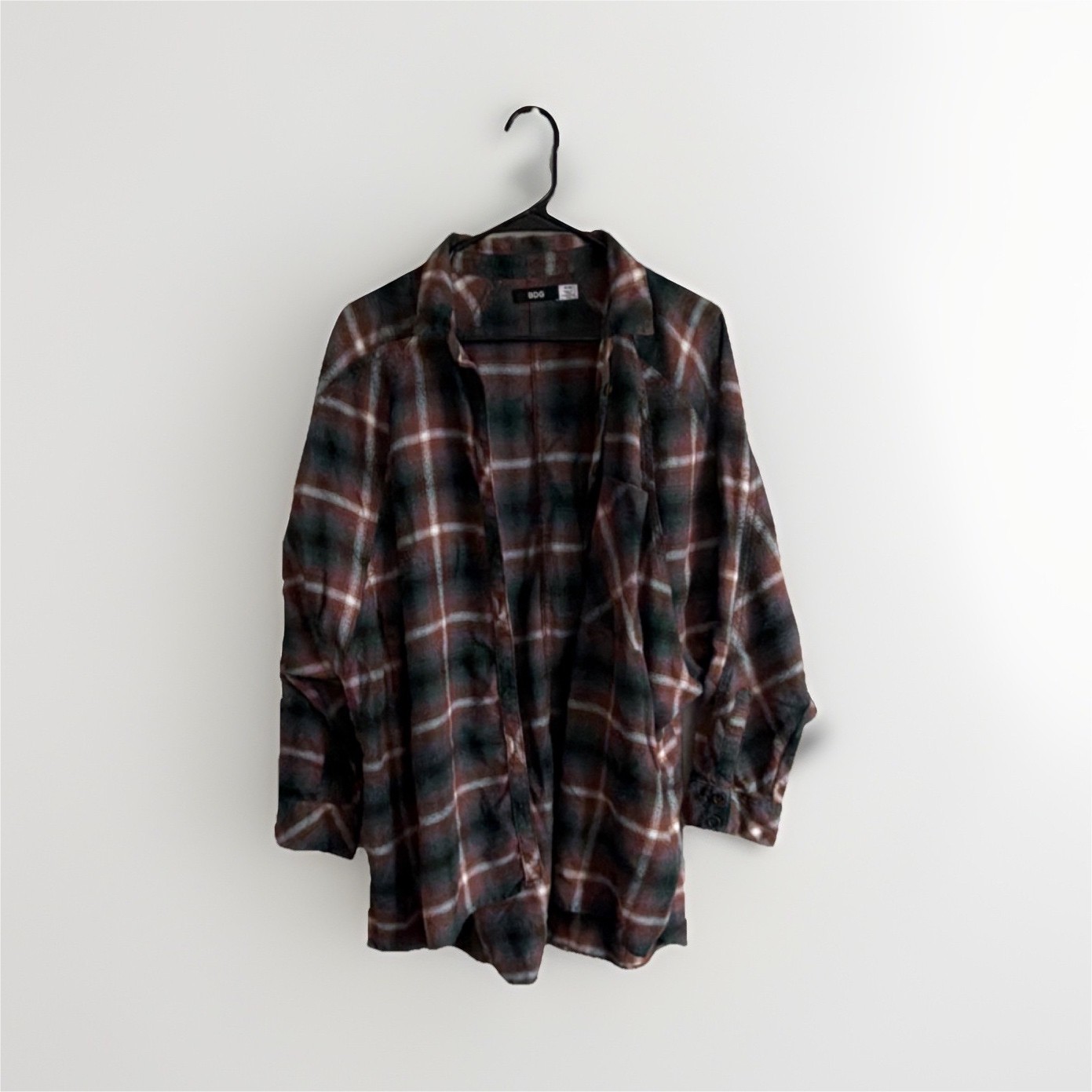 BDG Green Brown White Plaid Flannel Button-Up Shirt Long Sleeve Women’s Size M