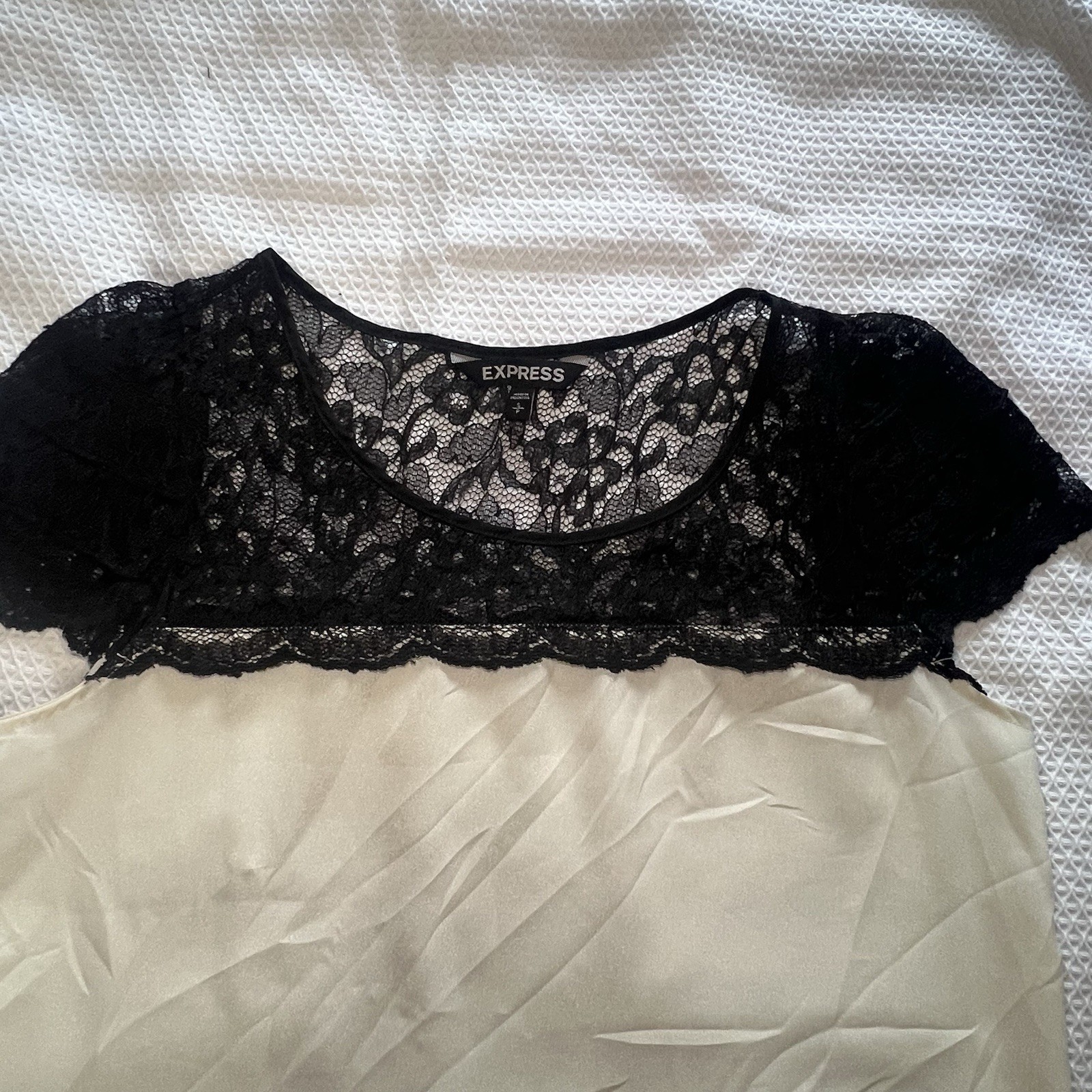Express Women’s Lace Shirt Black & Cream Size Small Business Formal Office