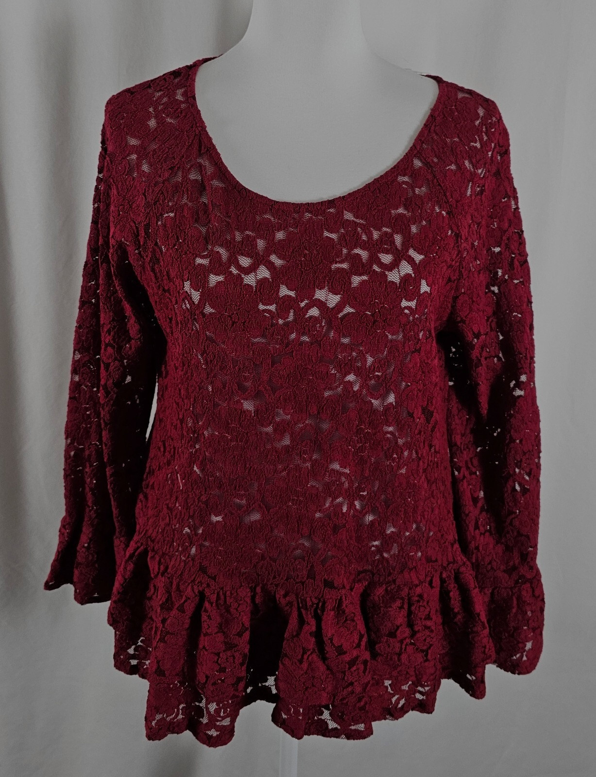 New Anama Womens Top Dark Red Floral Lace Cotton Nylon Medium