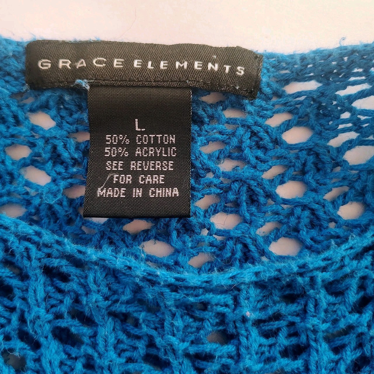 Grace Elements Sheer Open Stitch Crochet Top Sz L Coastal Nautical Beach Preppy