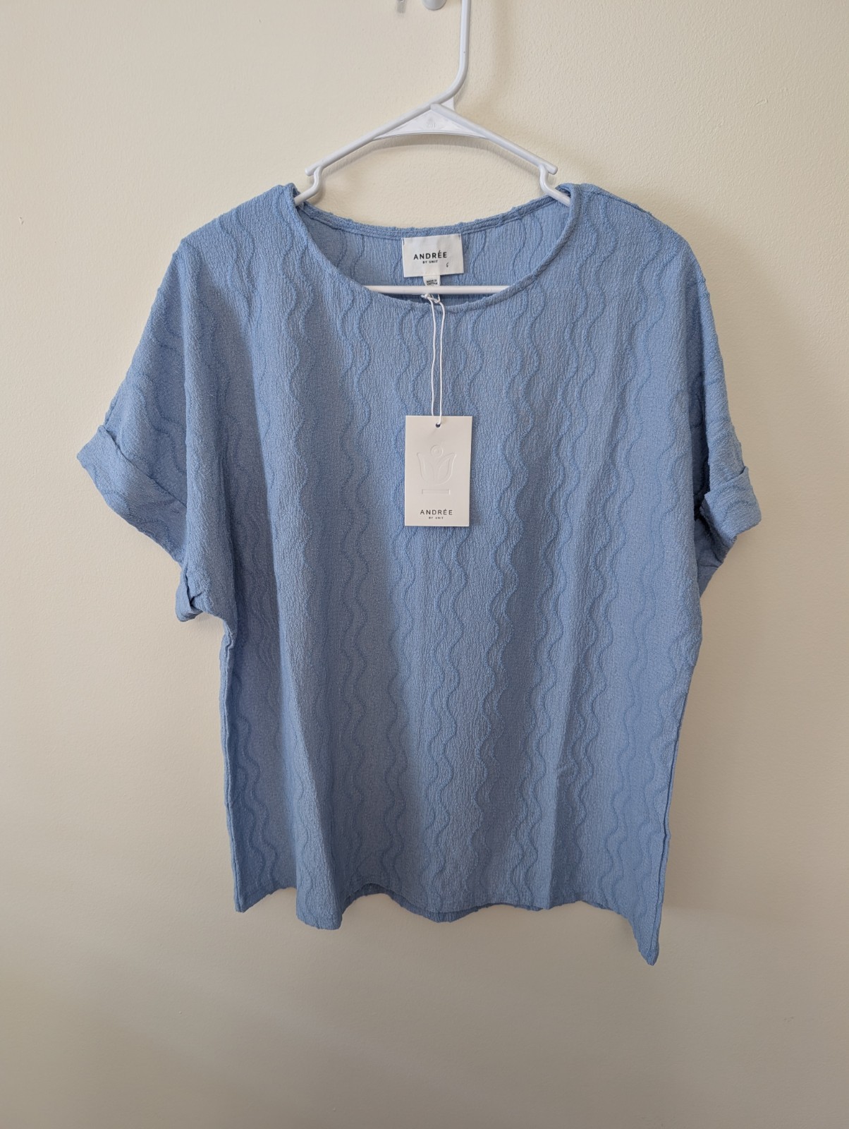 Andree by Unit Women’s Sky Blue Oversized Textured Dolman Cuffed Sleeve Sz XL