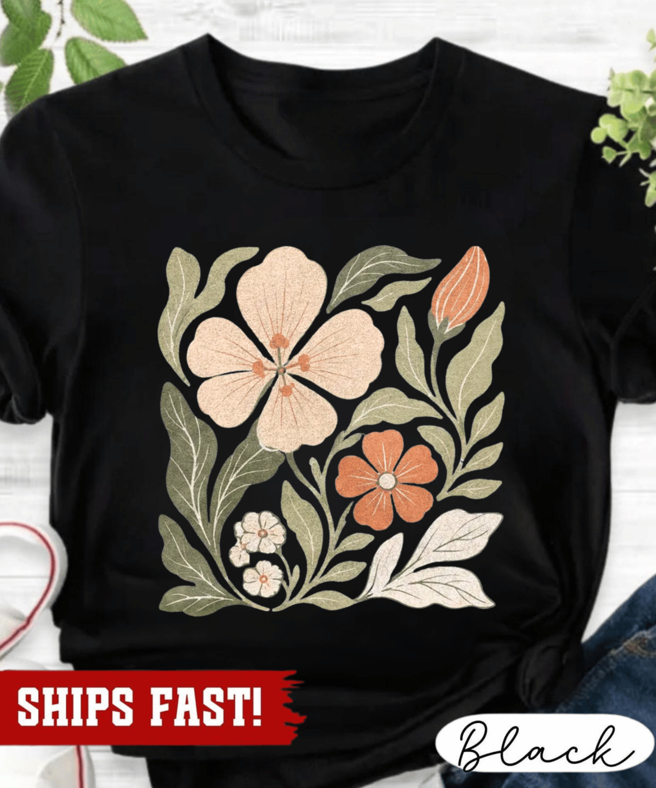 Retro Botanical Flower Graphic Tee, Vintage Garden Floral Shirt, Classic Wildflo