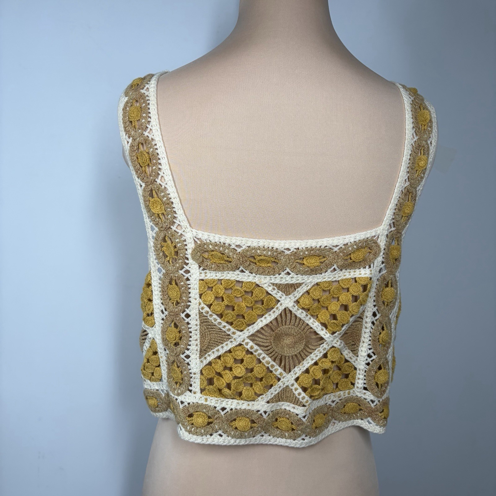 Crochet Mustard Gold Bandeau Boho Hippie Retro Festival Cotton XS/S